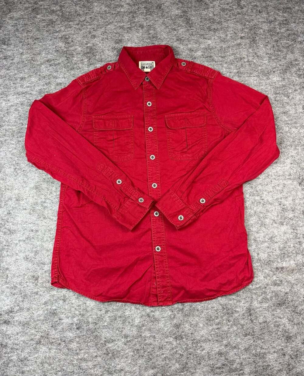 Converse One Star Long Sleeve Button-Up Shirt Size M Red Utility